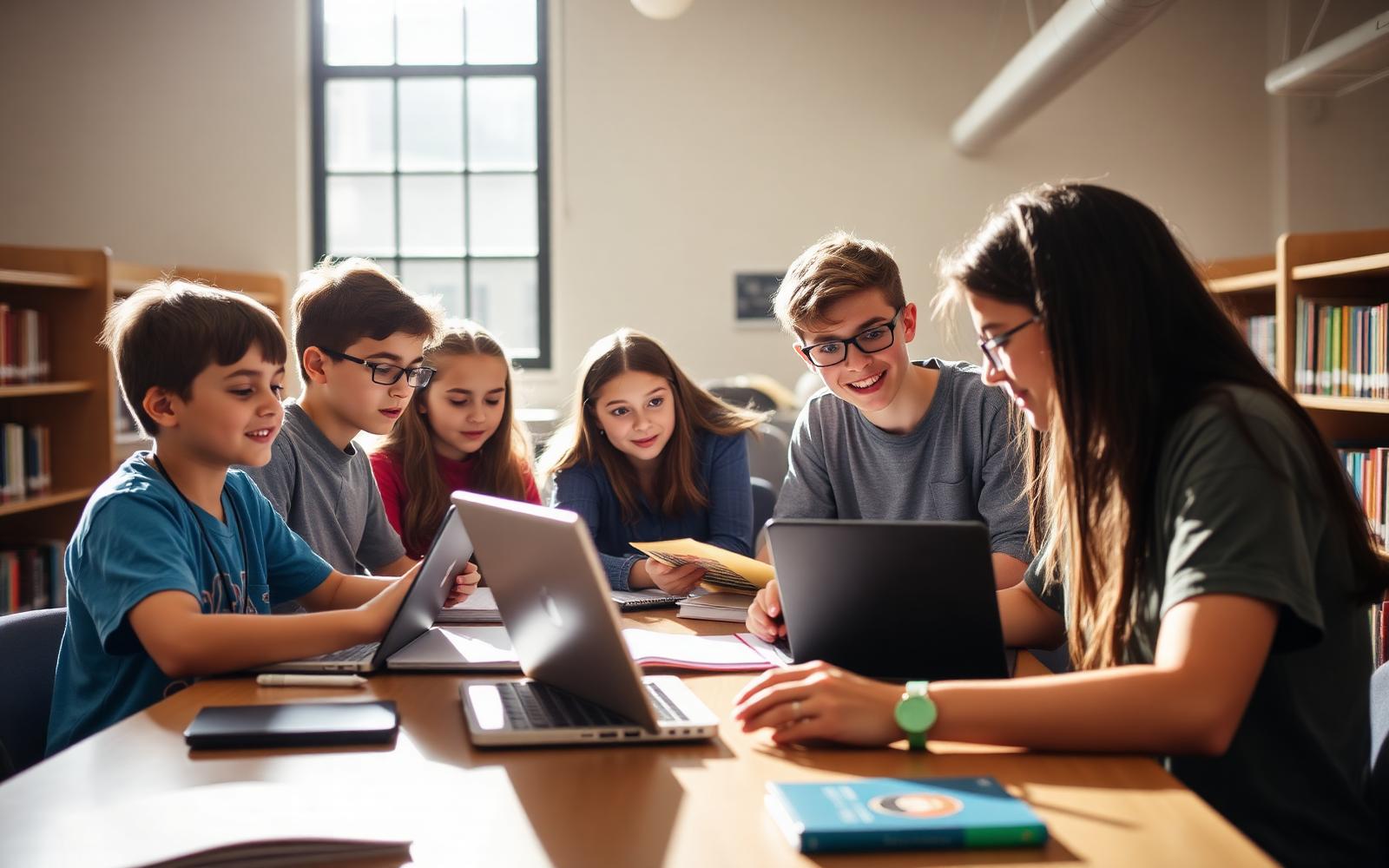 Students studying together at a library table